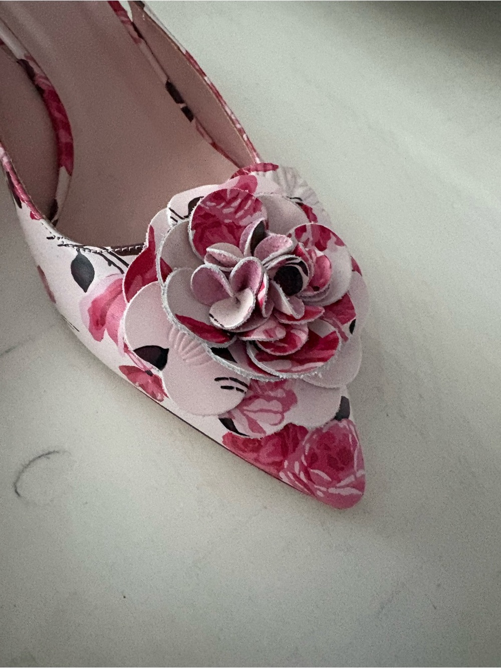 kate spade Pink Floral Slingback Block Heels with 3D Rose Appliqués - Picture 7 of 7